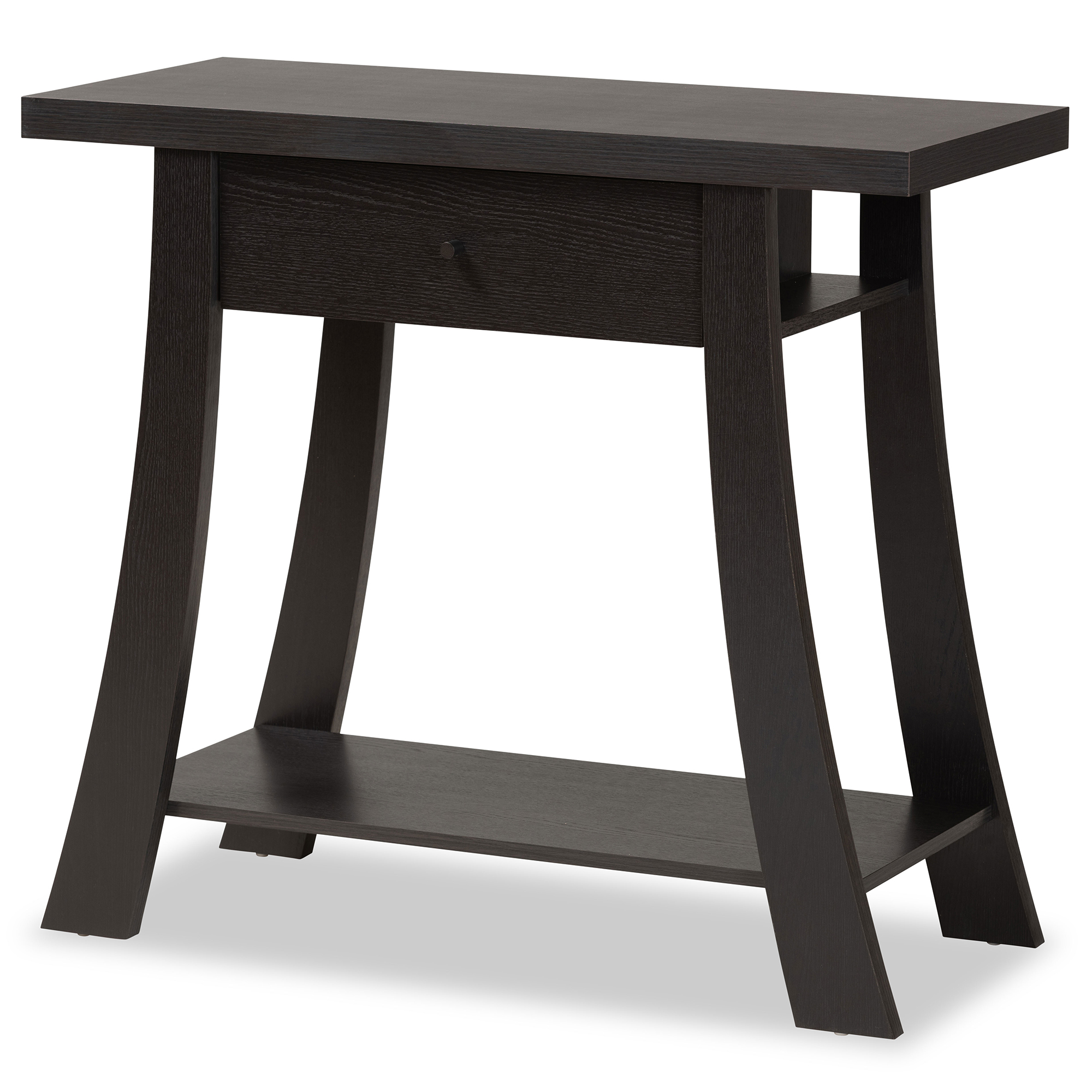 Dark brown console table deals with drawers